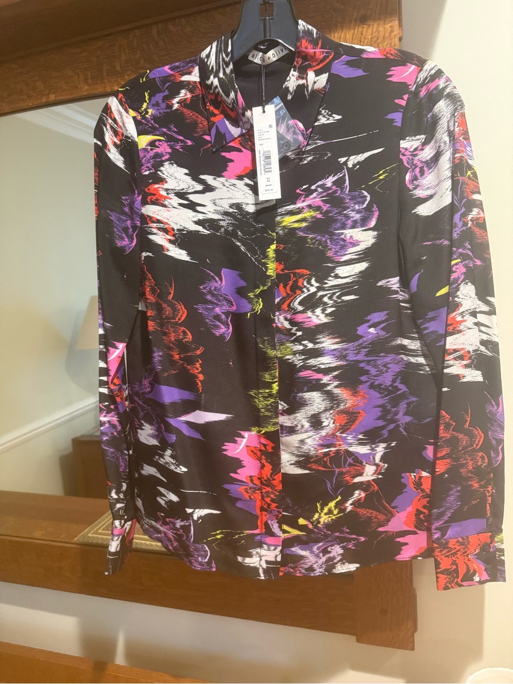 Alice + Olivia Black Abstract Print Skirt with Pink, Purple & Red Accents
